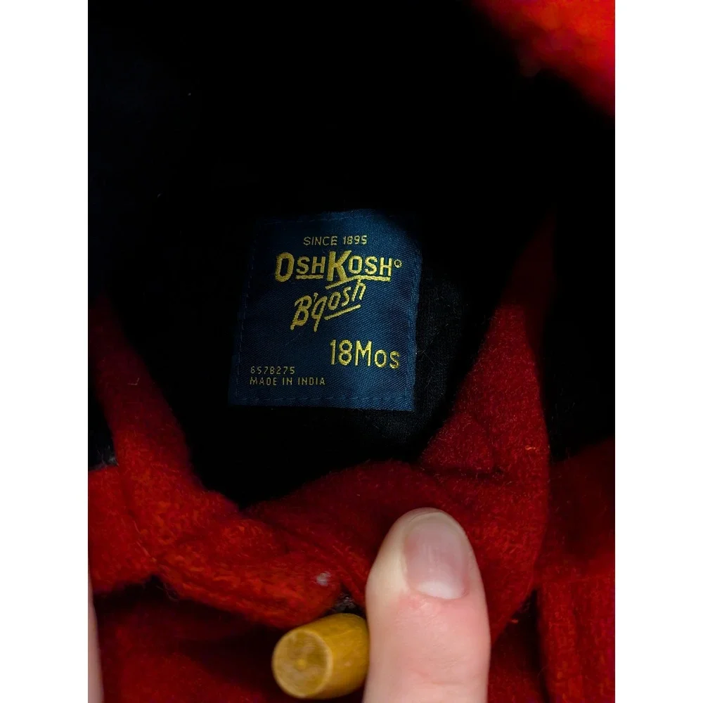 OshKosh B'gosh Red Wool Duffle Coat Hooded Toggle‎ Jacket 18 Months Toddler